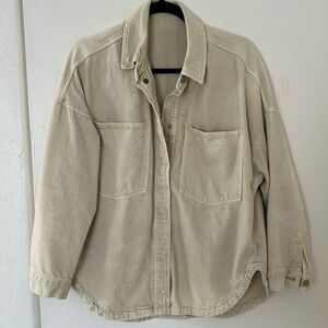 Zara oversized denim shirt jacket tan/cream, size small